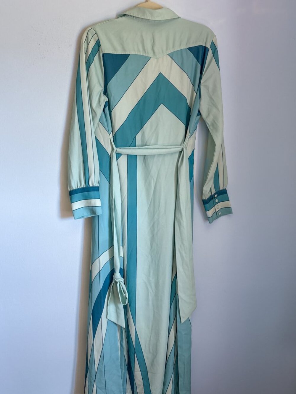Ciebon Green & Blue Geometric Maxi Shirt Dress 🌊 | Belted Button Front (M) NWT - Picture 6 of 6